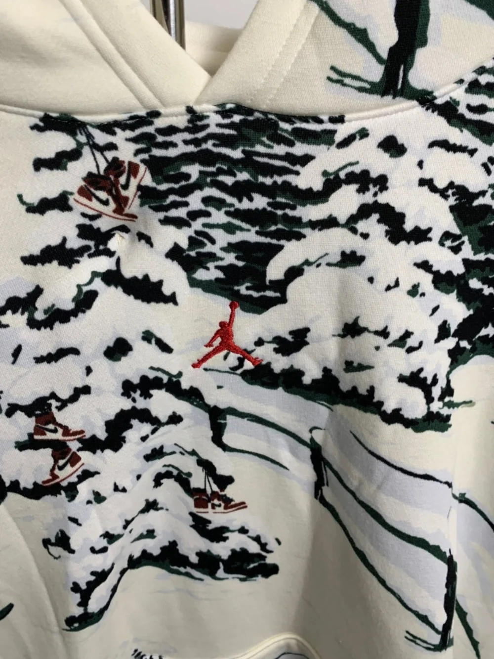 Jordan Brooklyn Fleece Holiday Hooded Sweater Men L Snow Skiing Scene Winter